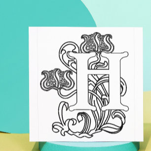 Carimbo De Borracha Art Nouveau Floral Inicial H