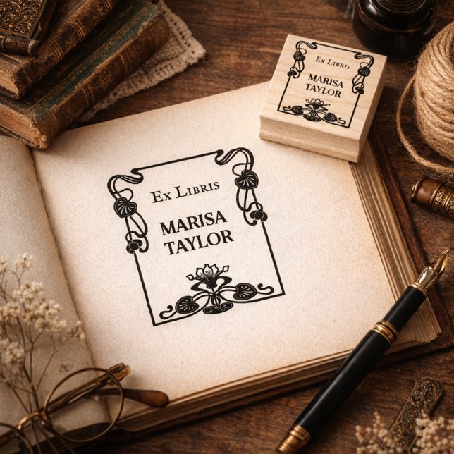 Carimbo De Borracha Art nouveau lily frame ex libris (Criador carregado)