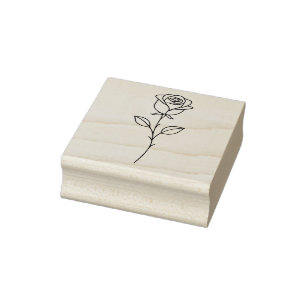 Carimbo De Borracha Arte de Linha Botânica de Rosa Minimalista