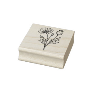 Carimbo De Borracha Arte de Linha Flor Botânica de Papoula