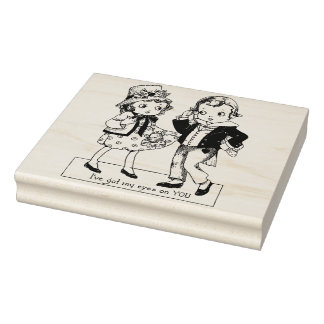 Carimbo De Borracha Arte de Valentines Vintage de menino e menina dos 