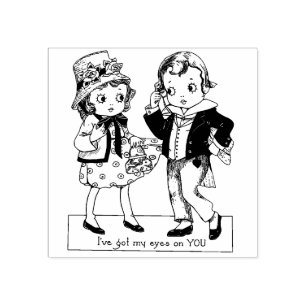Carimbo De Borracha Arte de Valentines Vintage de menino e menina dos