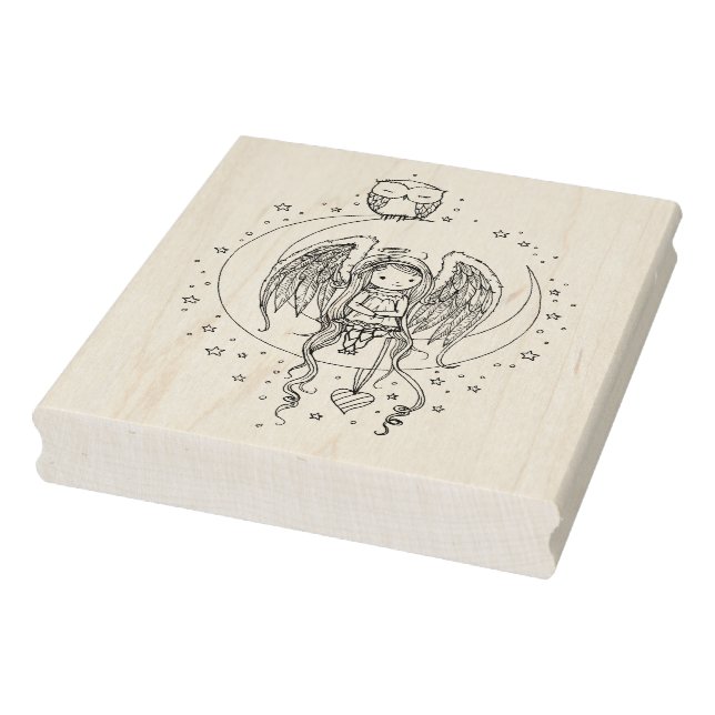 Carimbo De Borracha Arte Ilustrada de Pequeno Anjo e Coruja (Carimbo)