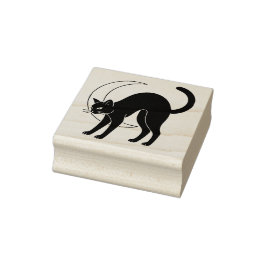 Carimbo De Borracha Arte Linear de Gato Preto e Lua Crescente