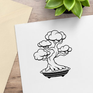 Carimbo De Borracha Árvore Bonsai Japonesa em uma Bandeja