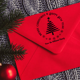 Carimbo De Borracha Árvore de Natal e Feliz ano novo