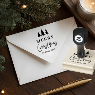 Carimbo De Borracha Árvore de Natal Minimalista Personalizada de Feliz