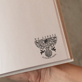 Carimbo De Borracha Árvore Vintage com Aves, Livro Ex Libris