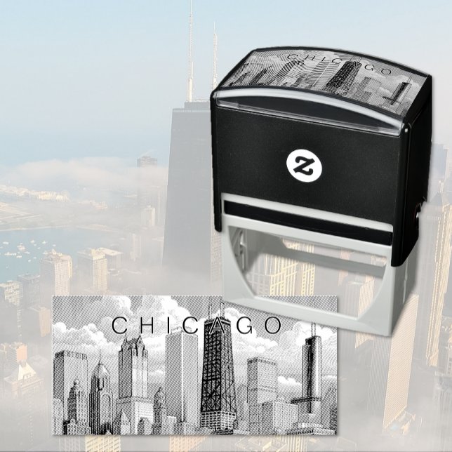 Carimbo de Borracha Autocolante do Skyline Chicago (Chicago Skyline Self Inking Rubber Stamp)