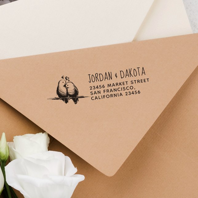 Carimbo De Borracha Aves | Nomes de Casamento Personalizados e Endereç (Stamp Mock-up)