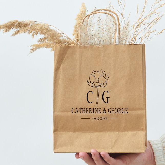 Carimbo De Borracha Bag de Casamento Personalizado da Flor do Monogram (Criador carregado)