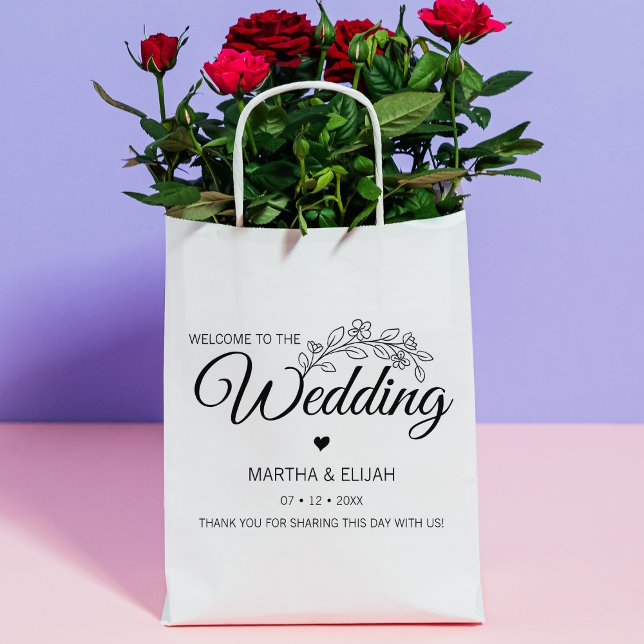 Carimbo De Borracha Bag Personalizada de Casamento de Script Floral (Criador carregado)