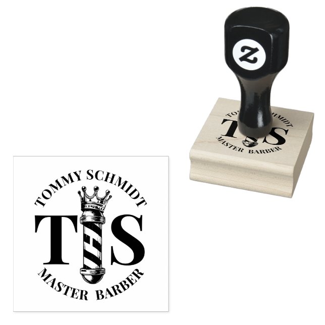 Carimbo De Borracha Barbearia King Crown Barber Pole Salão de Cabelo (Carimbado)