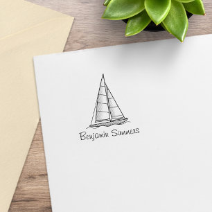 Carimbo De Borracha Barco à Vela Iate Nome Personalizado 1x1