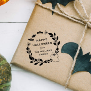 Carimbo De Borracha Bats & Ghost Wreath Happy Halloween