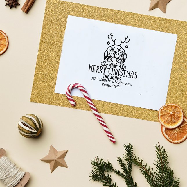 Carimbo De Borracha Beagle Dog Christmas Return Address (Criador carregado)
