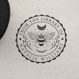 Carimbo De Borracha Bee Moon Floral da Biblioteca de