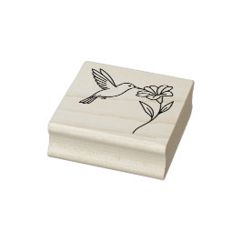 Carimbo De Borracha Beija-flor e Flor – Arte Minimalista de Linha Pret
