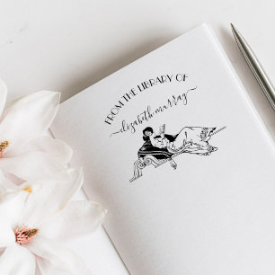 Carimbo De Borracha Biblioteca Personalizada Elegante de Mulher Leitor