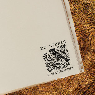 Carimbo De Borracha Biblioteca Vintage Ex Libris Pássaro
