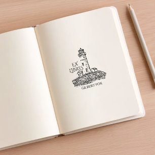 Carimbo De Borracha Biblioteca Vintage Lighthouse Ex Libris
