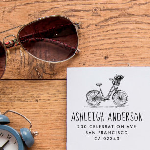 Carimbo De Borracha Bicicleta Cute com Flores Nome Personalizado Ender