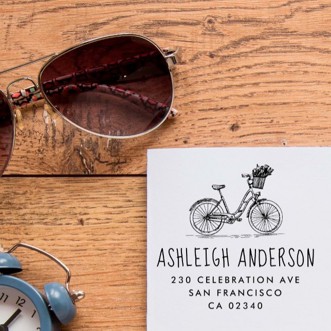 Carimbo De Borracha Bicicleta Cute com Flores Nome Personalizado Ender (Criador carregado)