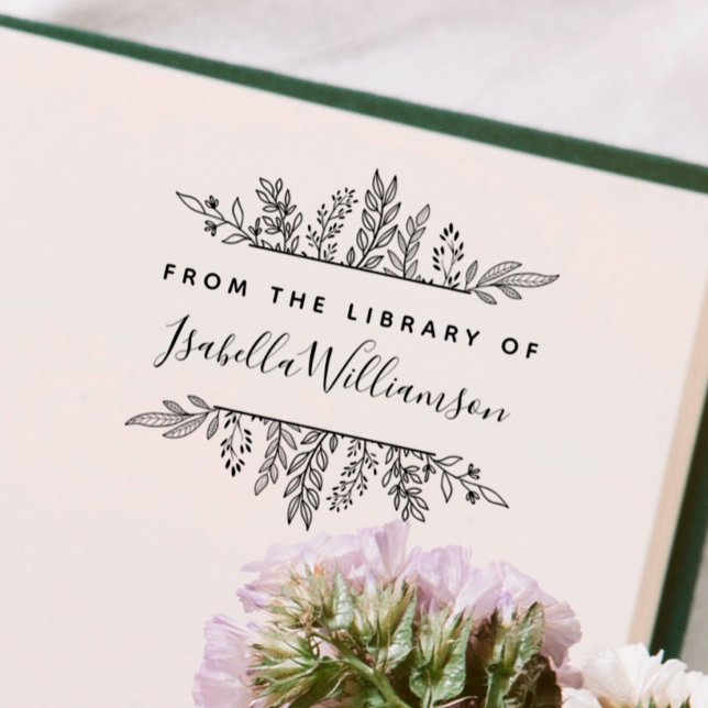 Carimbo De Borracha Boho Botânico da Biblioteca de Bookplate (Criador carregado)