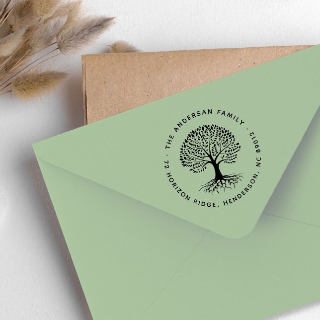Carimbo De Borracha Boho Elegant Tree Roots Family Name Endereço de De (Boho Elegant Tree Roots Family Name Return Address Rubber Stamp)