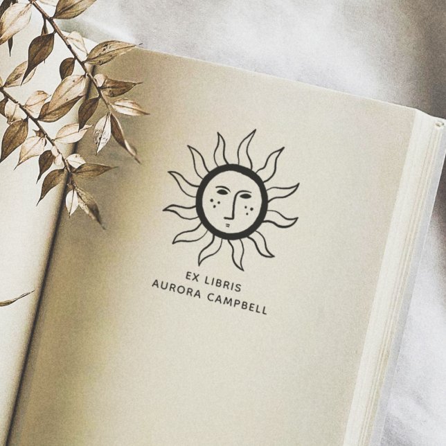 Carimbo De Borracha Boho Sun | Ex-libris Da Biblioteca De Nome Livro (Stamp Mock-up)