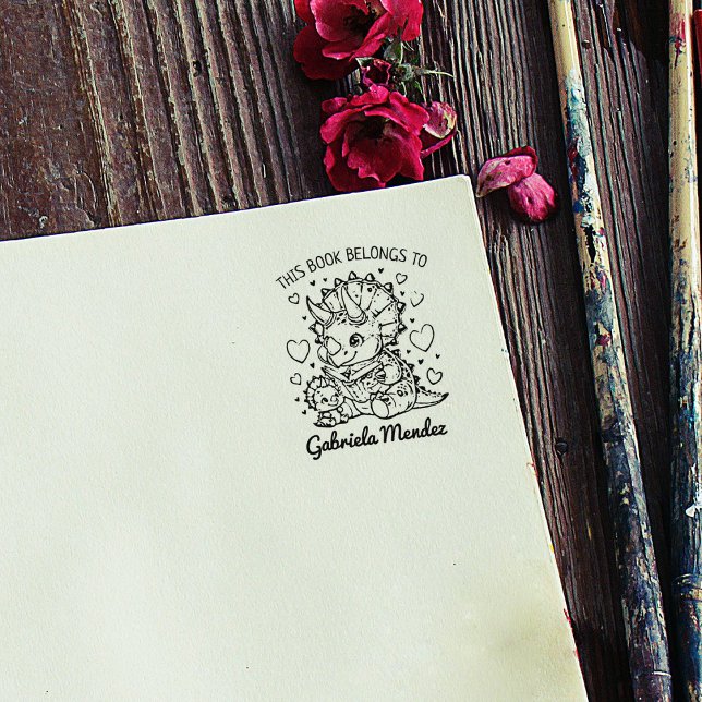 Carimbo De Borracha Bonita Dino Mamãe Bookplate (Criador carregado)