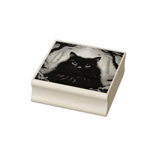 Carimbo De Borracha Bonita Gato Preto Fluffy com Olhos