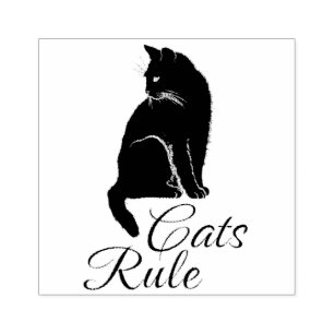 Carimbo De Borracha Bonito Gato Sentado com Texto "Regra de Gatos"