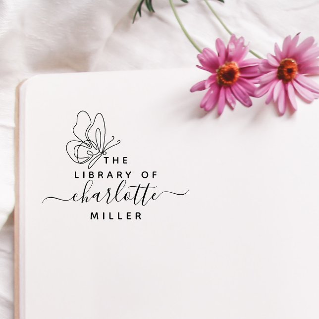 Carimbo De Borracha Borboleta Chic Da Biblioteca Do Livro Personalizad (Criador carregado)