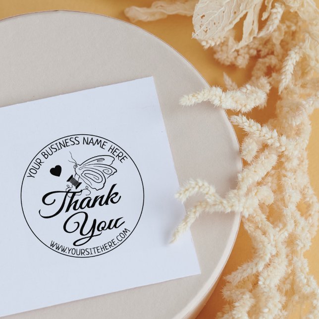 Carimbo De Borracha Borboleta Sewing Business Obrigado (Criador carregado)