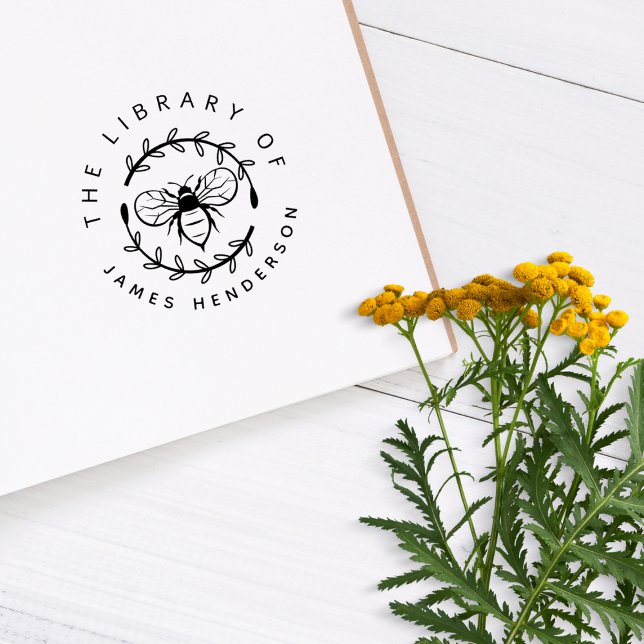 Carimbo De Borracha Botânica Da Abelha Moderna Do Livro Biblioteca (Criador carregado)