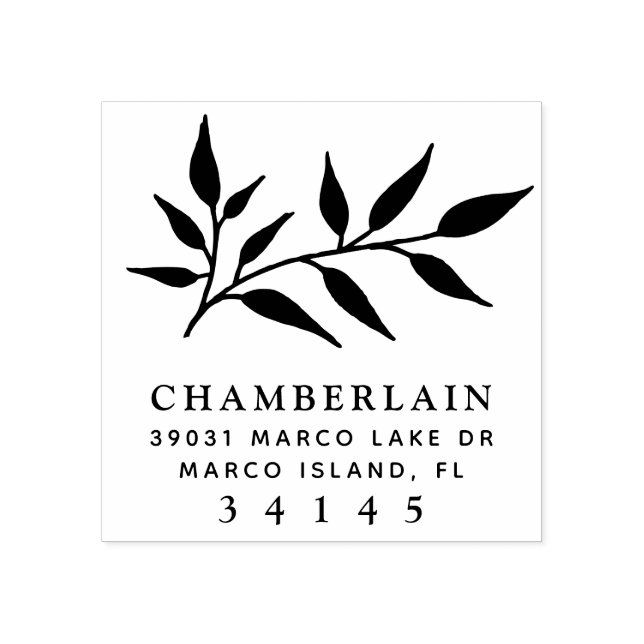 Carimbo De Borracha Botânica Desenhada à Mão Deixa O Endereço Monogram (Impressão)