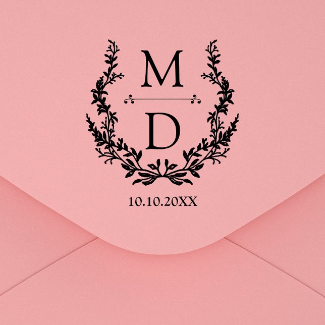 Carimbo De Borracha botanical modern initials monogram wedding (Criador carregado)