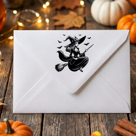 Carimbo De Borracha Bruxa Voadora Vintage Halloween Retrô