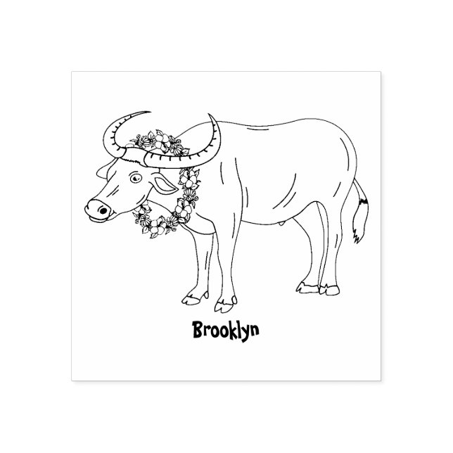 Carimbo De Borracha Búfalo aquático com ilustração de desenho animado  (Impressão)