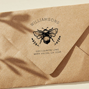 Carimbo De Borracha Bumblebee Rustic Nome da família Endereço de dev