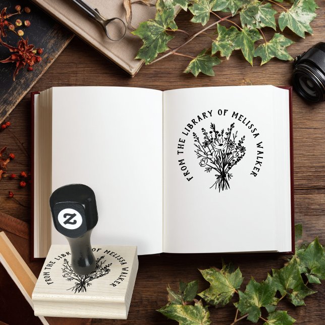 Carimbo De Borracha Buquê de flor selvagem personalizado (Wildflower Bouquet CUSTOM Personalized Ex Libris Library of Bookplate Rubber Stamp
)