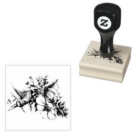 Carimbo De Borracha Buquê Floral Hummingbird