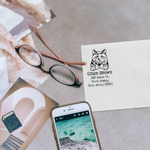 Carimbo De Borracha Cabelo curto britânico Cat Return Endereço Pet