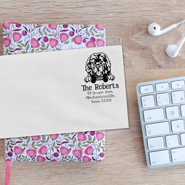 Carimbo De Borracha Cachorro de Terra Nova, Endereço de Devolução, (Criador carregado)