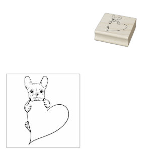 Carimbo De Borracha Cachorro francês bonito com coração