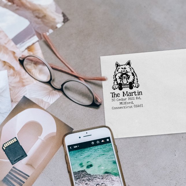 Carimbo De Borracha Cachorro Keeshond, Endereço De Retorno, (Criador carregado)