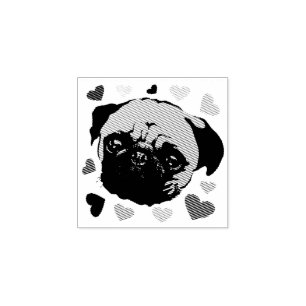 Carimbo De Borracha Cachorro Pug Filhote PopArt Estilo Retro