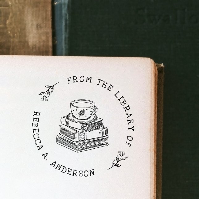 Carimbo De Borracha Café & Livros Ex Libris Boho Biblioteca Pessoal (Criador carregado)