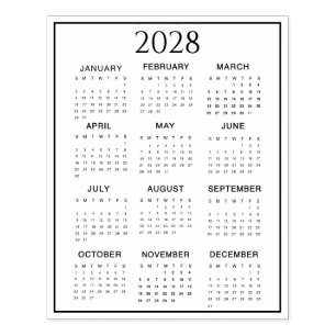 Carimbo De Borracha Calendário 2028 #2 Quatro Linhas, Três Colunas